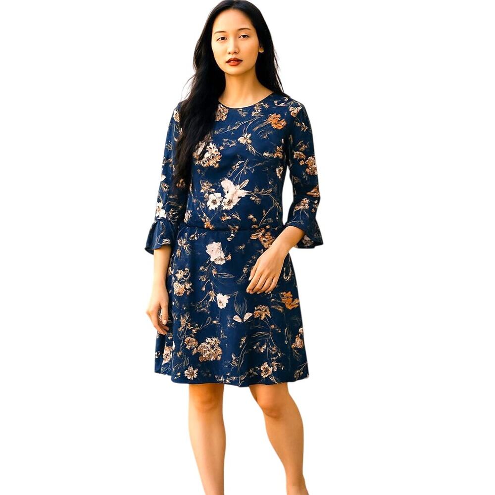 Old Navy Cottagecore Shift Dress Women's Sz M Grey Floral Ruffle Sleeve